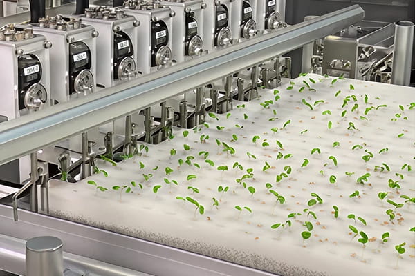 植物工場向け野菜移植機パネル植え替え写真